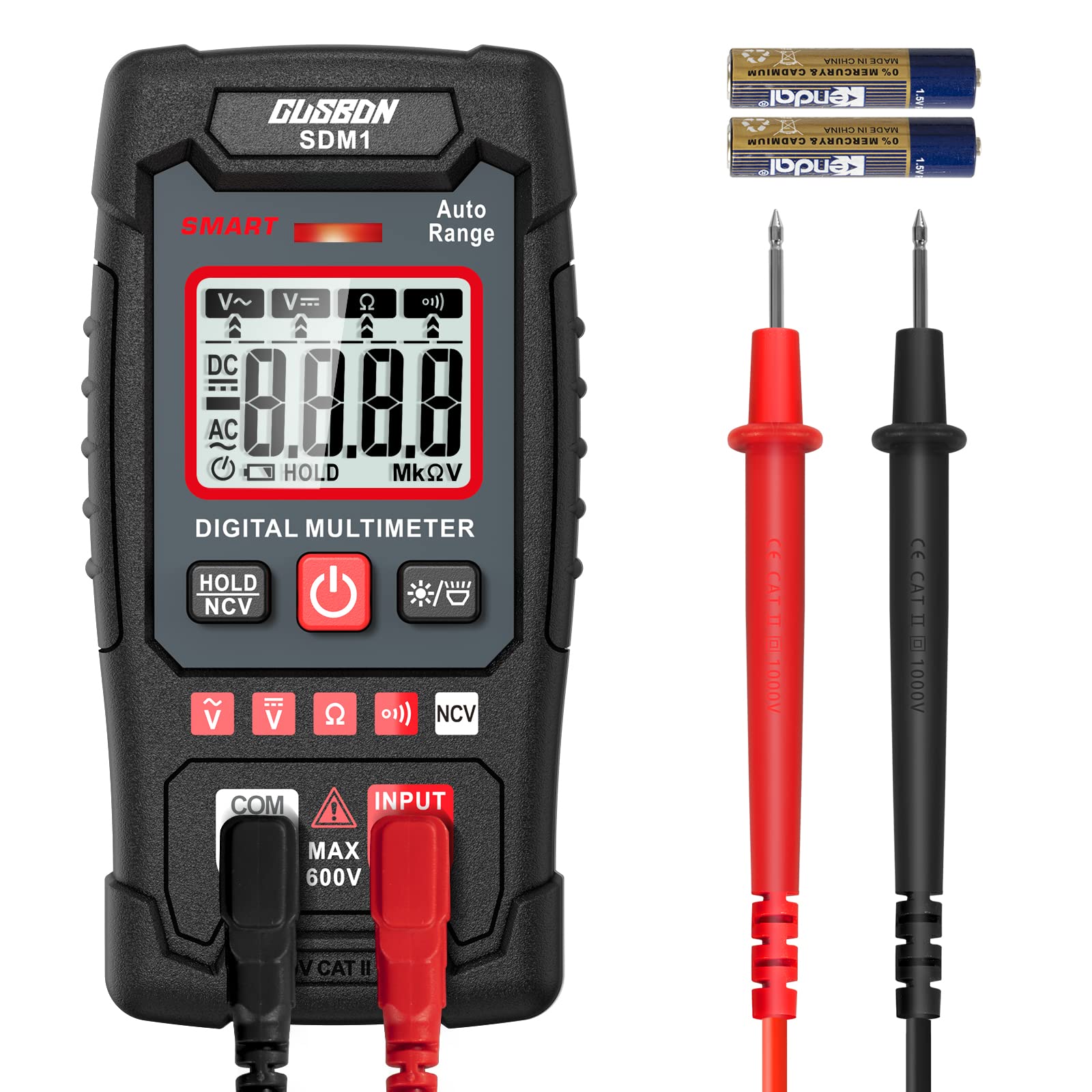 CUSBON Digital Multimeter, Auto-Rang Voltage Meter AC/DC Voltmeter Ohmmeter and Continuity Test with Backlit LCD, NCV Function