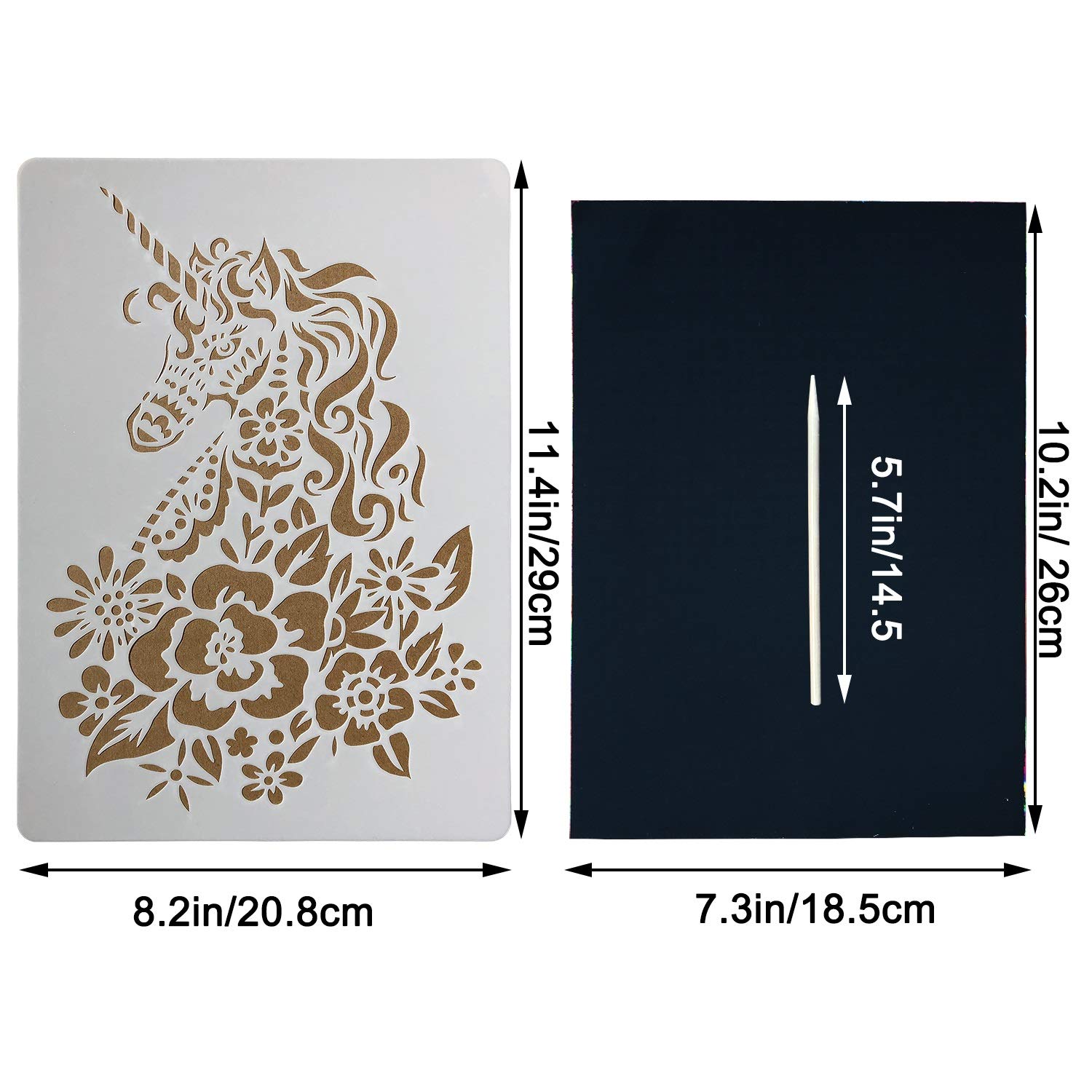 6 Pieces Animal Stencils Kids Craft Stencil Plastic Reusable Painting Stencils for DIY Kids Art Craft Project with 10 Sheets Rainbow Scratch Paper