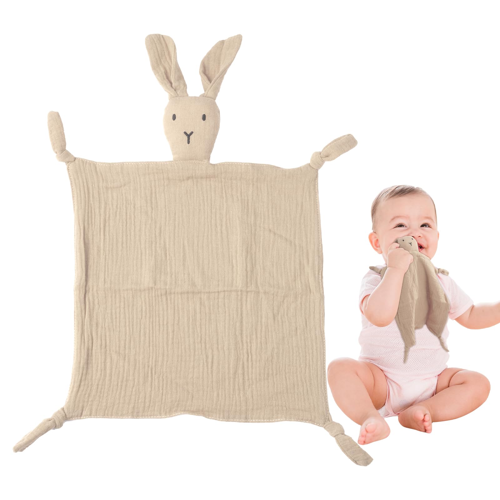 ORUZA Baby Comforters Rabbit Blanket, Baby Comfort Blanket for Infant Toddler Newborn Boys and Girls (Khaki)