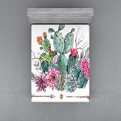 Ambesonne Cactus Fitted Sheet, Exotic Natural