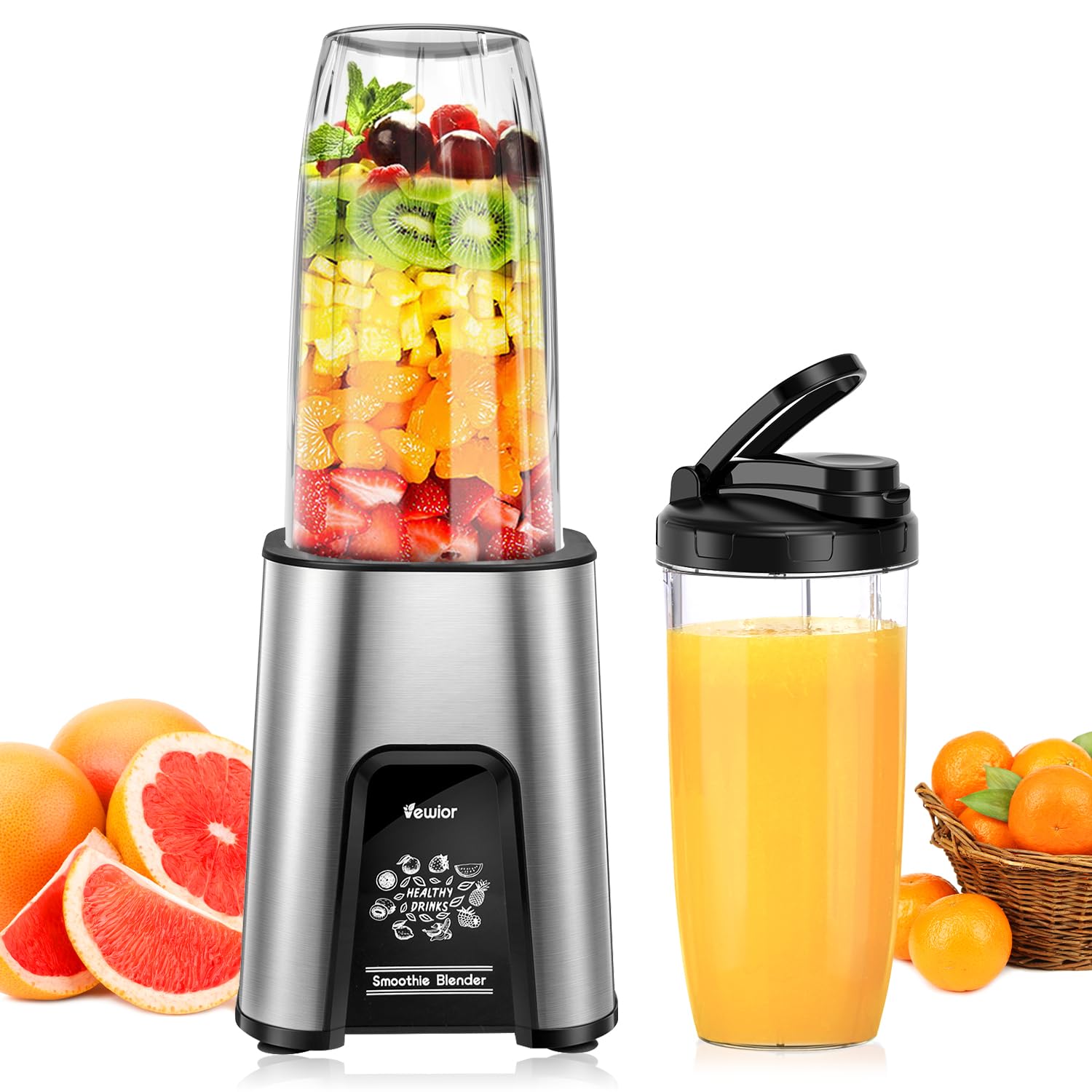 ジューサー ミキサー【1台多役・850W ハイパワー ·790ML大容量】VEWIOR ブレンダー 氷も砕ける スムージー/野菜/果物/ジュース/コーヒーミル/離乳食用/ミルクセーキ ボトル790ml大容量 6枚刃25000r/min 高速回転 コンパクト 水洗い可能 過熱保護 おしゃれ プレゼント ギフト キッチン/アウトドア/旅行/出張/ジム/オフィス (グレー)商品画像