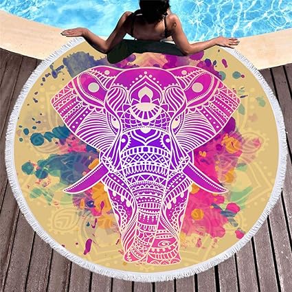 Nibesser Serviette De Plage Super Doux Anti Sable Tapisserie Ronde Flamant Rose Multicolore Dessin Animé Drap De Bain Absorbant Mat Nappe Tapis De