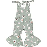 Emmababy Baby Girl Bell Bottoms Romper Toddler Floral Overalls Suspender Flare Pants Sleeveless Strap Jumpsuit Fall Clothes
