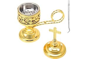Yawlsow Incense Burner, Frankincense Charcoal Incense Stand, Bakhoor Incense Burner Holder, Ideal for Aromatherapy, Yoga and Spa, Home and Christian Church Censer, (Gold)