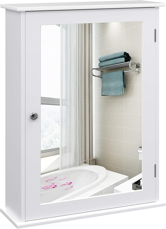 VASAGLE Spiegelschrank fürs Bad, Wandschrank, Badschrank mit