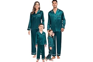 SWOMOG Family Matching Button Down Pajamas Pjs Silk Satin Long Sleeve Shirt Long Pants Set Sleepwear 2 Pcs Outfits Loungewear