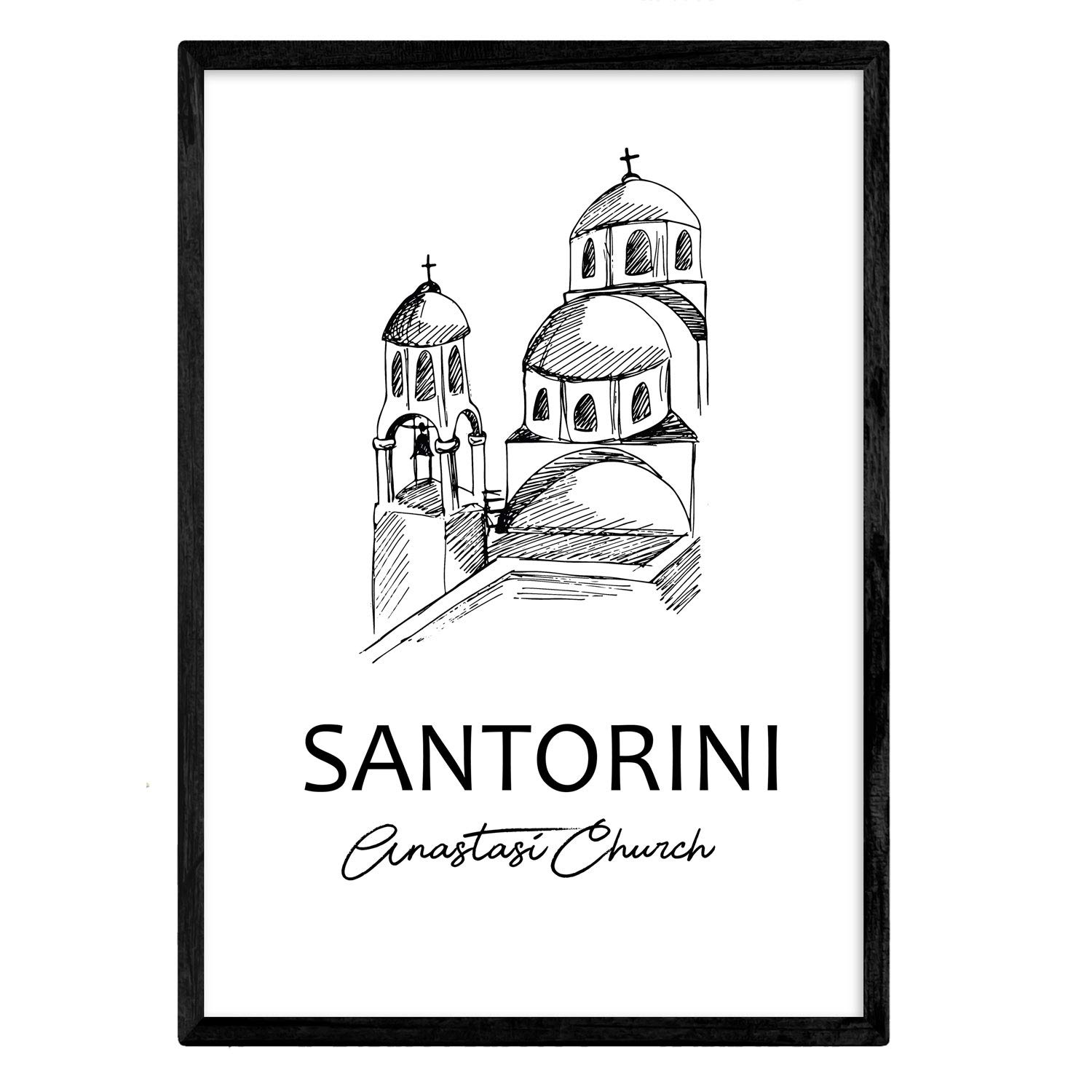 Nacnic Poster Santorini - Church Anastasi. Sheets with monuments of cities. A3 size — image 1