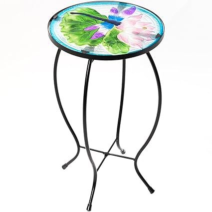 Side Table Outdoor Garden Patio Metal Accent Desk With Round Hand