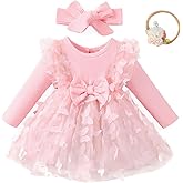 Renotemy Baby Girl Flower Dress Fall Winter, Tutu Tulle Princess Wedding Birthday Party Dresses for Newborn Girls 0-18 Months