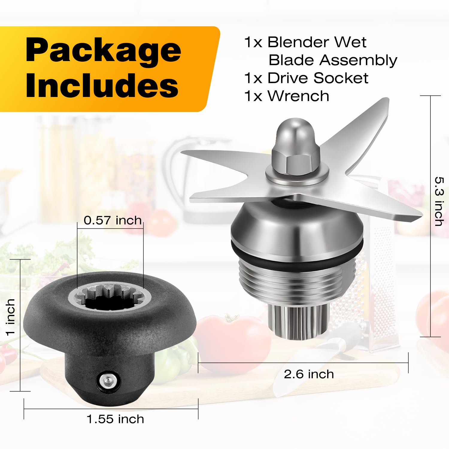 Blender Replacement Wet Blade Kit (4-Piece) - Compatible with Vitamix 5200 Series 32 oz & 64 oz Containers - Includes Drive Socket, Nut Wrench & Repair Tools for Blender Mixer