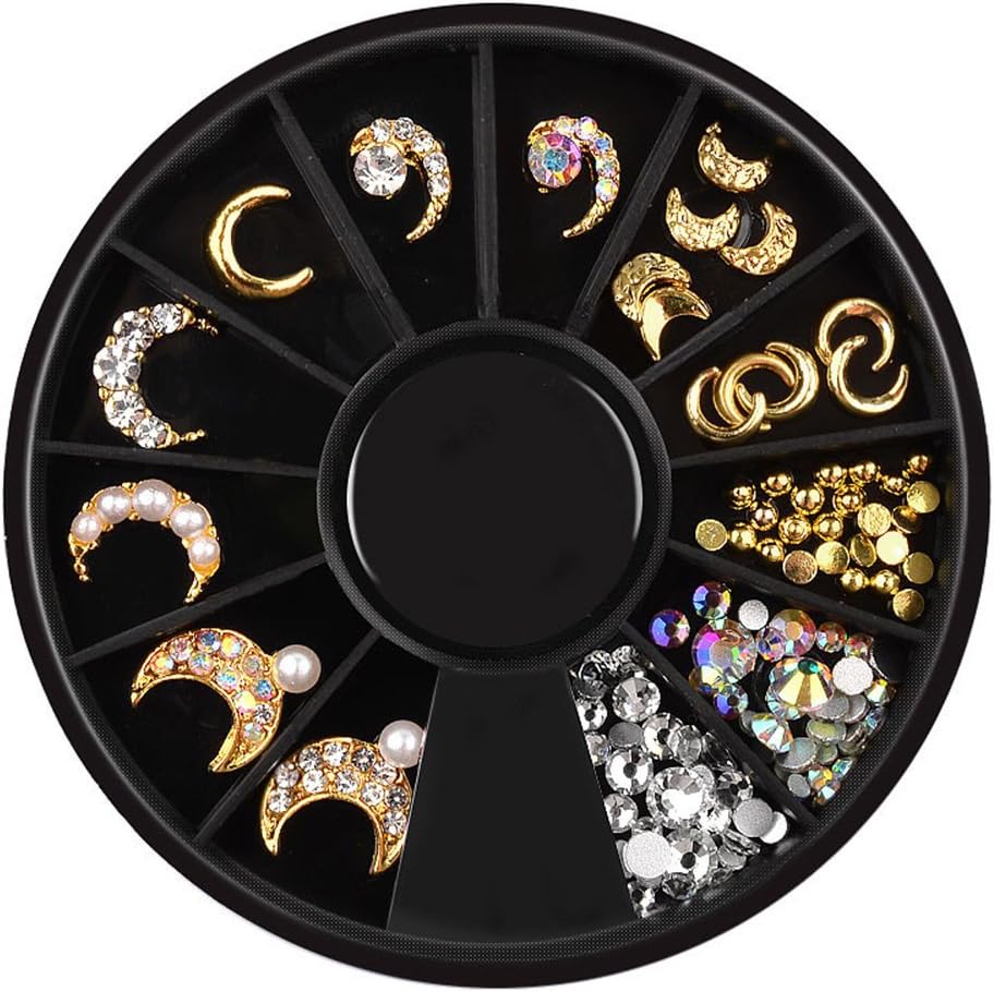 MIOBLET 1 Box Gold Moon Star 3d Alloy Nail Art Decoration Mixed AB Crystal Rhinestones Charm Jewelry Metal Studs Manicure Accessories