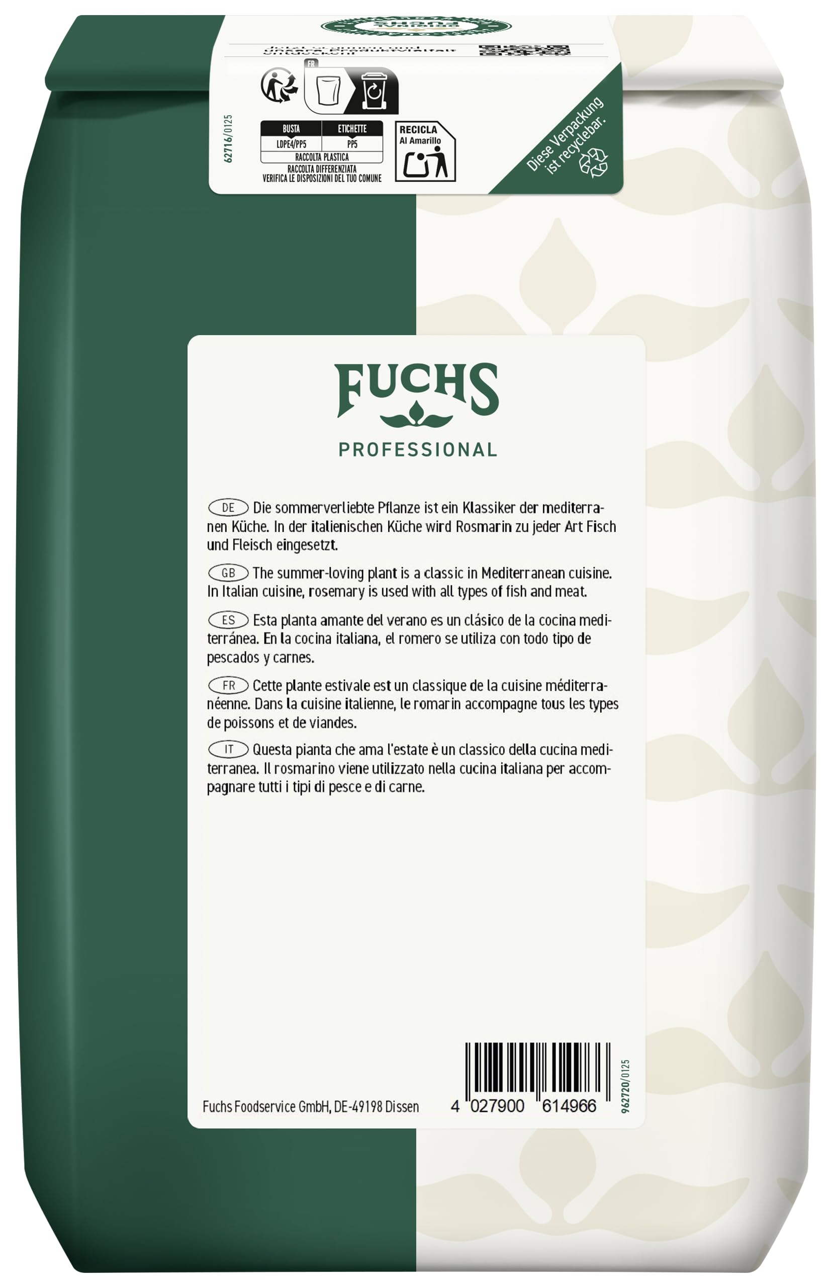 Fuchs Professional - Rosmarin gemahlen | Für Rosmarin-Kartoffeln und Lamm-Gerichte | Profi-Qualität für Großverbraucher | 0,6 kg im recyclebaren Beutel 2