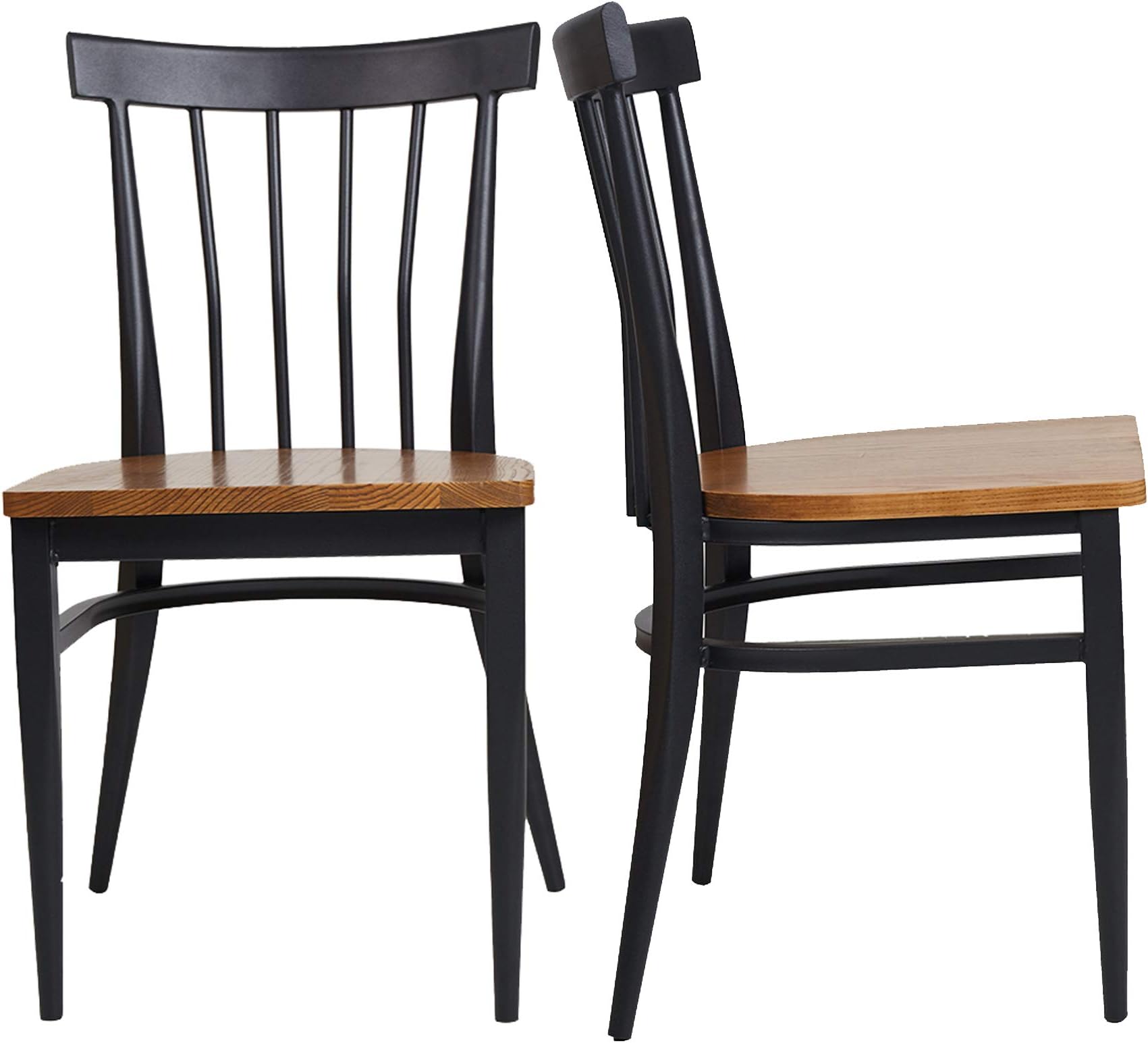 LUCKYERMORE Heavy Duty Dining Chairs Set of 2, Natural Wood Seat and Sturdy Metal Frame Kitchen Chairs for Restaurant, Dining Room Cafe Bistro, Fully Assembled, 400lbs Capacity, Comb Back