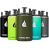 HYDRO CELL Stainless Steel Insulated Water Bottle with Straw - For Cold & Hot Drinks - Metal Vacuum Flask with Screw Cap and Modern Leakproof Sport Thermos for Adults (Army 14oz)