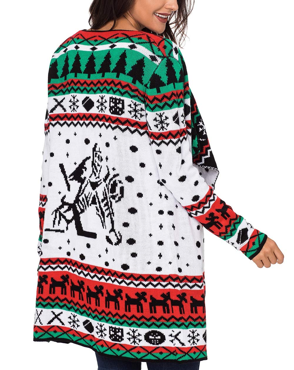 Happy Sailed Women Christmas Snowland Turndown Collar Sweater Cardigan Large White - Image 5