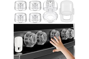 CANDYHOME Stove Knob Safety Covers for Child (5 + 1 Pack), Upgraded Universal Size Press Gas Stove Covers with Adhesive, Heat-Resistant Childproof Oven Knob Locks for Kids and Pets (Clear)
