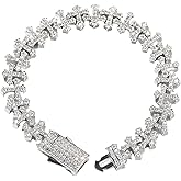 LUSSO 925 Sterling Silver Iced Out Cross Bracelet For Women And Men - 5A+ Iced Out Crosses Link Chain Bracelets, Jesus Bracelets Iced Chain Hip Hop Rapper Jewelry Gift