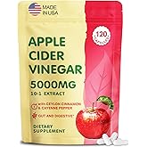 Apple Cider Vinegar Capsules 5000mg with Mother, GLP-1 Support ACV Pills Supplements with Organic Cayenne Pepper & Ceylon Cinnamon, Inulin, Probiotics for Diet, Digestion, Detox, Immune, Vegan, 120 Ct