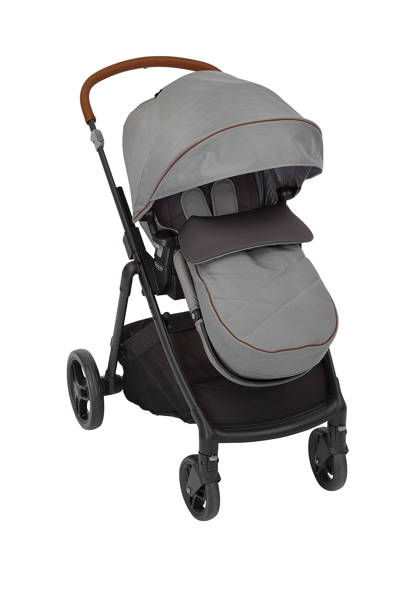 Graco Near2Me Pushchair (Birth to 4 Years Approx. 0-22 kg) with Slide2Me height adjustable feature, Luxury Footmuff & Raincover, Steeple Gray