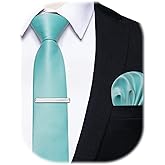YourTies Skinny Ties for Men Satin 2.4" Slim Necktie with Pocket Square Tie Clip Set Solid Color Wedding Party Business