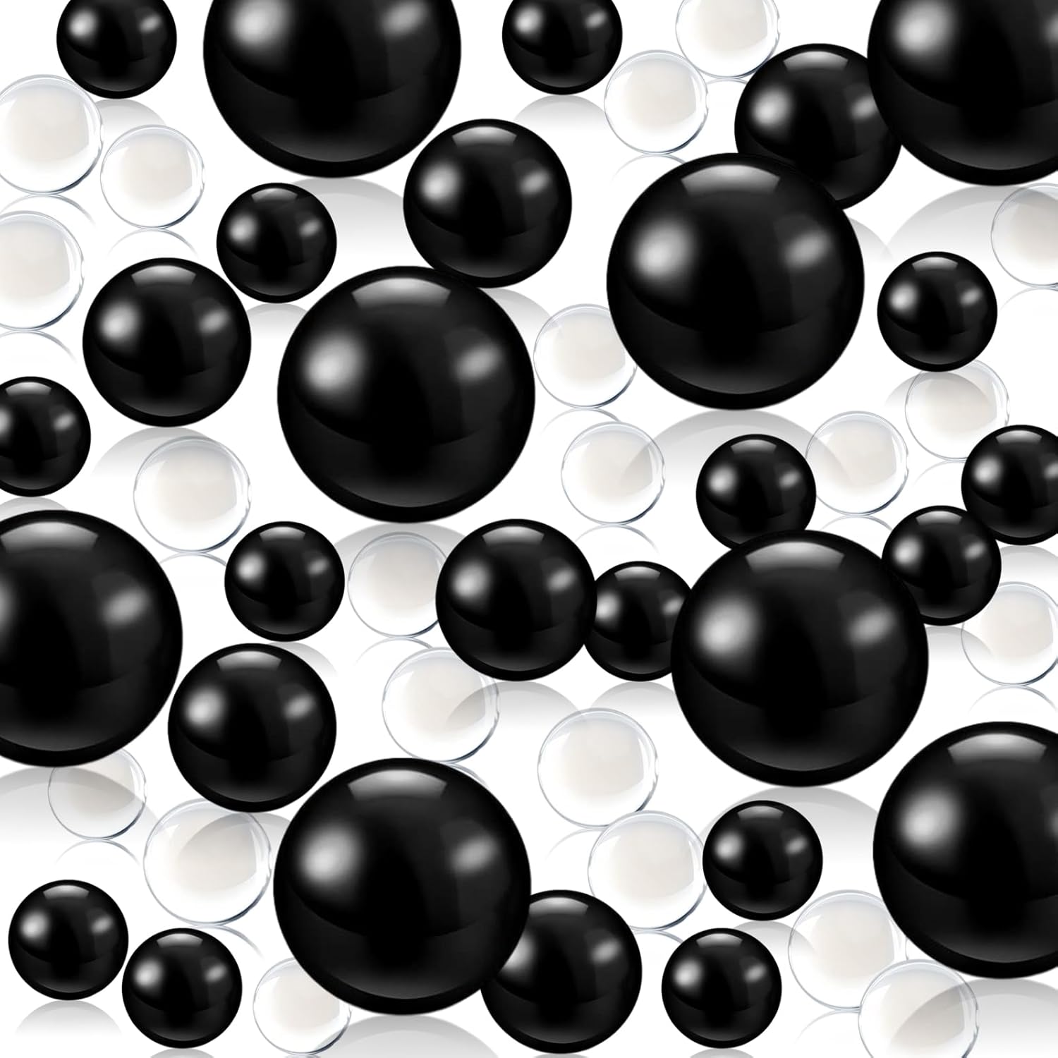 Vase Fillers - Black Floating Pearls | 150 PCS Black Pearls Bead with 8000 PCS Transparent Water Gels, No Hole Black Beads | 8/14/20 mm Black Floating Beads for Vase | Black Pearl Vase Filler, Water Bead Decor
