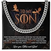 VIRAGIL To My Son From Dad, Son Gifts From Mom and Dad, Mother and Son Necklace, Birthday Gift For My Son Graduation Birthday Christmas Cuban Link Chain Necklace Present