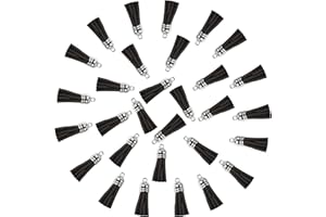 David accessories Keychain Tassels,Leather Tassels for Jewelry Making Colored Tassel Pendant for Keychain Accessories Craft and Earrings Bracelets Making 30pcs 1.5Inch (Black, Silver White Caps)