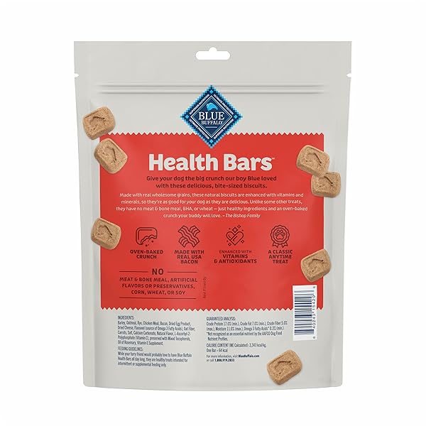 BLUE BUFFALO HEALTH BARS MINI CRUNCHY DOG BISCUITS, OVEN-BAKED WITH NATURAL INGREDIENTS, BACON, EGG & CHEESE, 16-OZ BAG