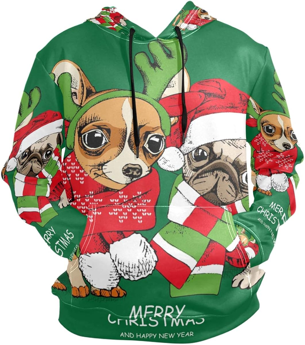 Men's Hoodies Sweatshirt Cute Animal Dog Merry Christmas Long Sleeve