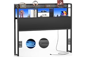 Unikito Headboard for Full Size Bed with Storage Shelf, Head Board with 3 Outlets and 2 USB Ports, Headboards with RGB LED Light, Height Adjustable, Sturdy and Stable, Easy Assembly, Black
