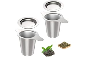 AMLITS 2PCS Stainless Steel Premium Tea & Coffee Strainer Infuser with Double Handles, Large Capacity Fine Mesh Strainer, Perfect for Loose Leaf Tea, Coffee Steeping in Cups and Teapots - Brewing Made Easy