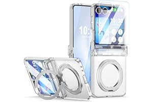 SQMCASE Designed for Samsung Galaxy Z Flip 7 Case Magnetic with Hinge Protection& Screen Protector & Kickstand [Compatible with MagSafe],Slim Protective Phone Case Cover for Z Flip 7 - Clear