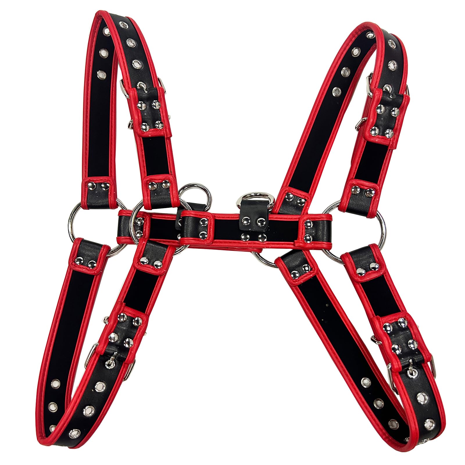 DRHOM Zuypsk Men's Body Chest Harness Adjustable PU Leather Punk Gothic Slave Bandage Costumes Party Club Outfits, red, One Size