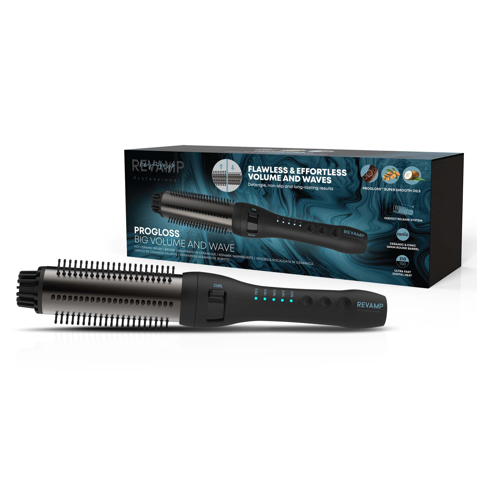 Revamp Volume & Shape Ceramic Hot Brush Brosse Chauffante Volume Et Ondulations 38Mm | Brosse À Cheveux Chauffante Pour Brushing Infusée De Kératine, D’Huile De Coco Et D’Argan | Noir