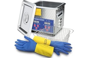 Ultrasonic Cleaner 200W Heated Parts Cleaner 2L (1.5L liquid capacity) for Carburetors Injectors Guns Bullets Brass and Jewel