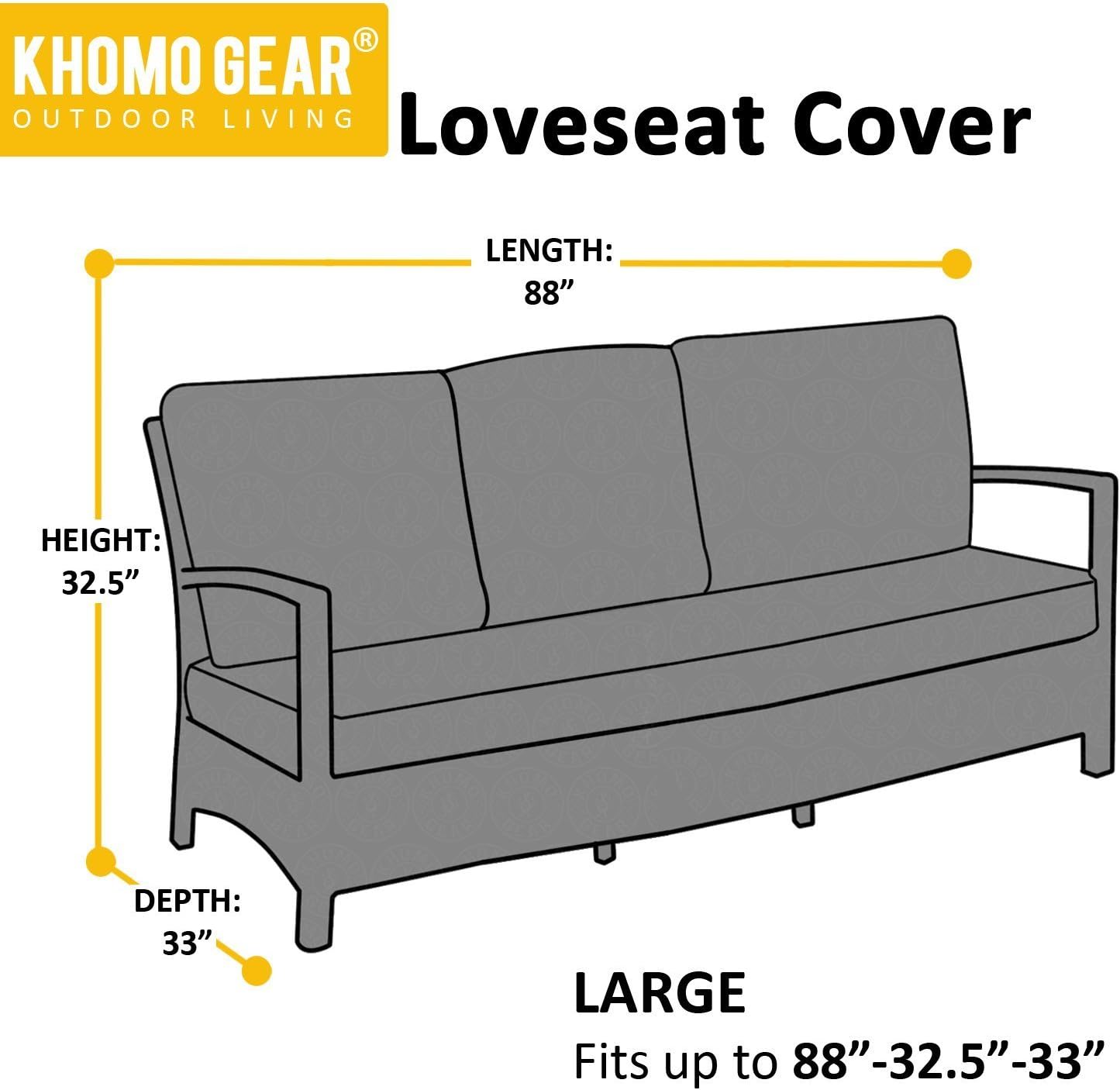 KHOMO GEAR Large-Black GER-1080 Waterproof Heavy Duty Outdoor Lounge Loveseat Sofa Patio Cover, (88'' x 32.5'' x 33"): Garden & Outdoor