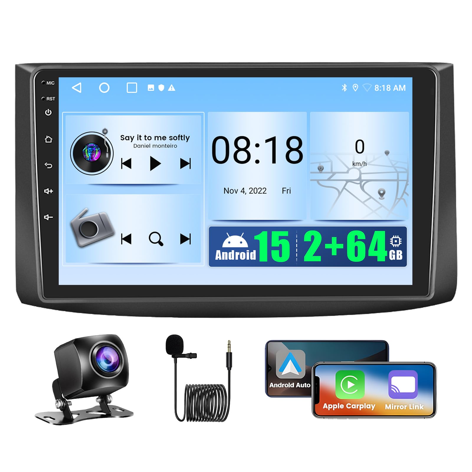 Photo 1 of 2+64GB Android 15 Car Stereo for Chevy Chevrolet Aveo 2006-2012 with Wireless Carplay and Android Auto, 9 Inch Touchscreen Car Radio for Chevrolet Aveo with Bluetooth EQ GPS WiFi FM/RDS+Backup Camera