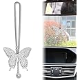 Pleoos Butterfly Car Hanging Ornament, Crystal Butterfly Car Rear View Mirror Charms Good Luck Amulet Ornament Car Decoration Valentine's Day Gifts Lucky Hanging Interior Ornament Pendant (White)
