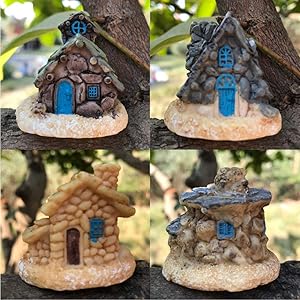 4 Pcs Miniature Fairy Garden House, Mini Stone House, Mini Fairy Cottage House for Garden Decoration, Miniature Fairy Garden Ornaments kit for Micro Landscape Decoration (4 Pcs Miniature Stone House)