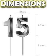 TOYVENTURES 3D Number Birthday Candles 15 Black Smokeless Safe Cake Topper view 5