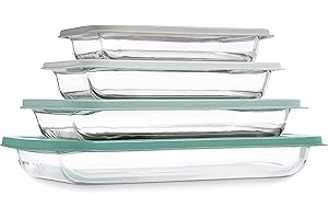 COOK WITH COLOR 8-Piece Deep Glass Baking Dish Set with Plastic Lids – Casserole and Food Storage Containers for Lasagna, Lef