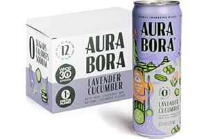 Aura Bora, Lavender Cucumber Herbal Sparkling Water, 12 oz Can (Pack of 12), 0 Calories, 0 Sugar, 0 Sodium, Non-GMO