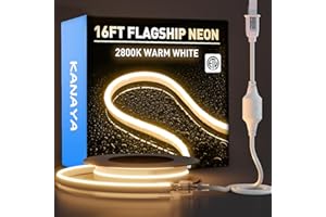 KANAYA 16ft Led Neon Rope Light ETL Listed, AC 110V-120V Connectable Cuttable Lighting Strip IP65 Waterproof, for Outdoor Indoor Residential Commercial Decor, 2800K Warm White