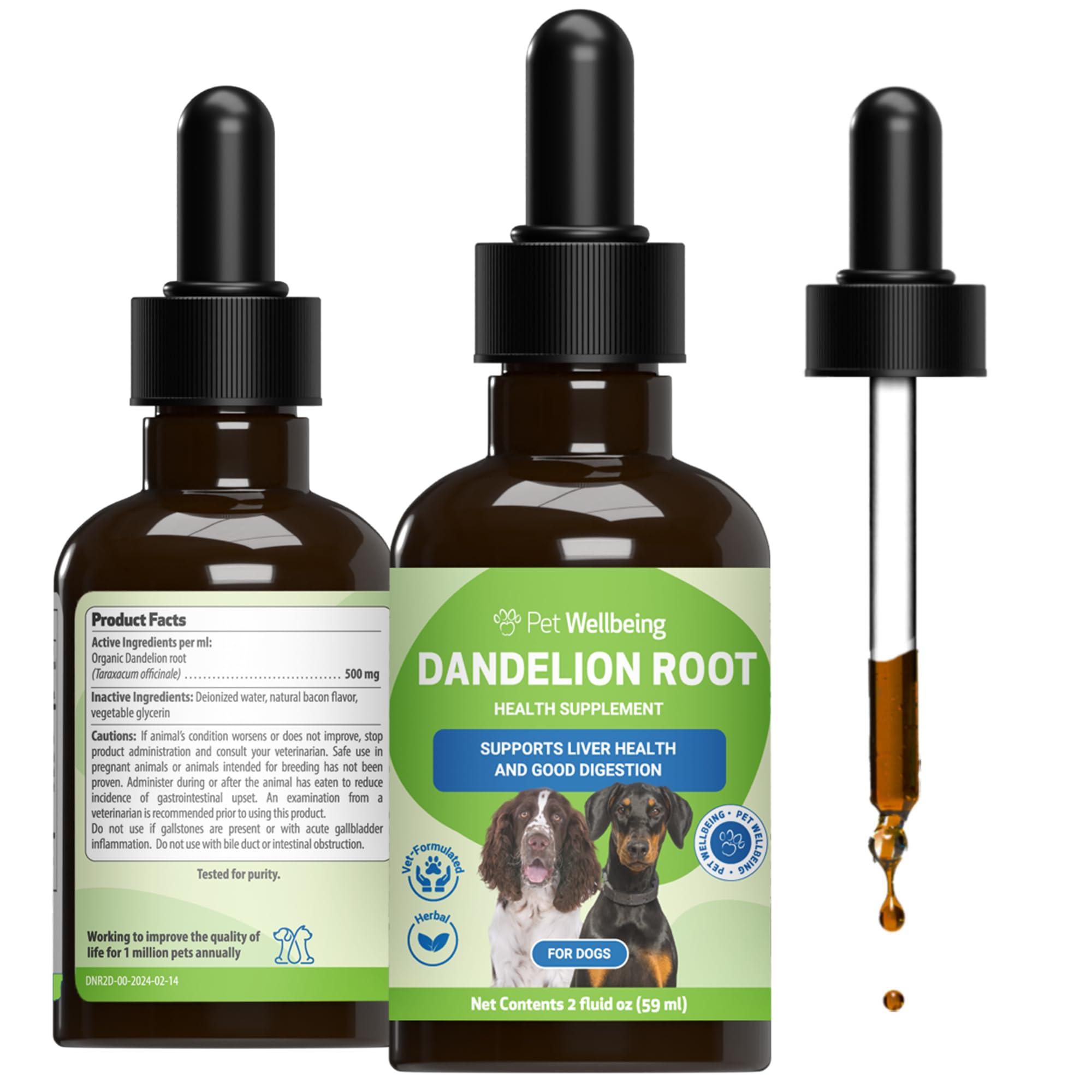 Pet Wellbeing Dandelion Root for Dogs - Liver & Heart Health, Digestive Function, Blood Sugar Support, Certified Organic Herb - Veterinarian-Formulated Herbal Supplement 2 oz (59 ml)