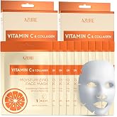 Vitamin C &amp; Collagen Korean Sheet Masks, Dermatologist Tested - 10 Pack | Anti-Aging, Korean Skin Care - Enhances Glow, Smooths Appearance &amp; Restores Youthful Look- Clean Beauty, Vegan