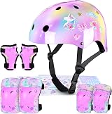 MHJY Kids Helmet and Pads Set with DIY Stickers Unicorn 3-8 Years