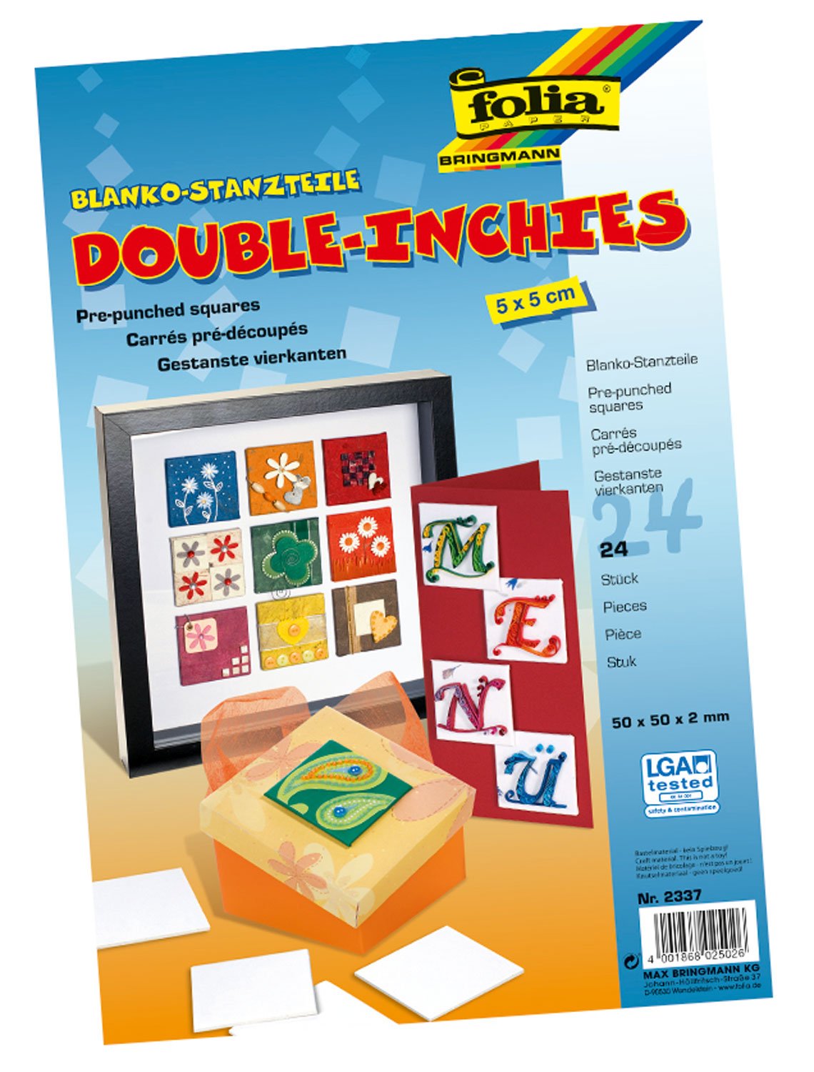 Folia 2337 Double Inchies Embossed Parts, Extra Strong, 5 x 5 cm Pack of 24 Plain White