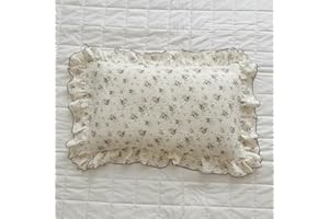 BuLuTu Cotton Muslin Pillow Case King Pillowcase Sweet Floral Design Pillowcases Enveloped Closure Vintage Ruffled Pillow Cover for Teens Adults, 20x36 inch, 1 Piece, Crapemyrtle