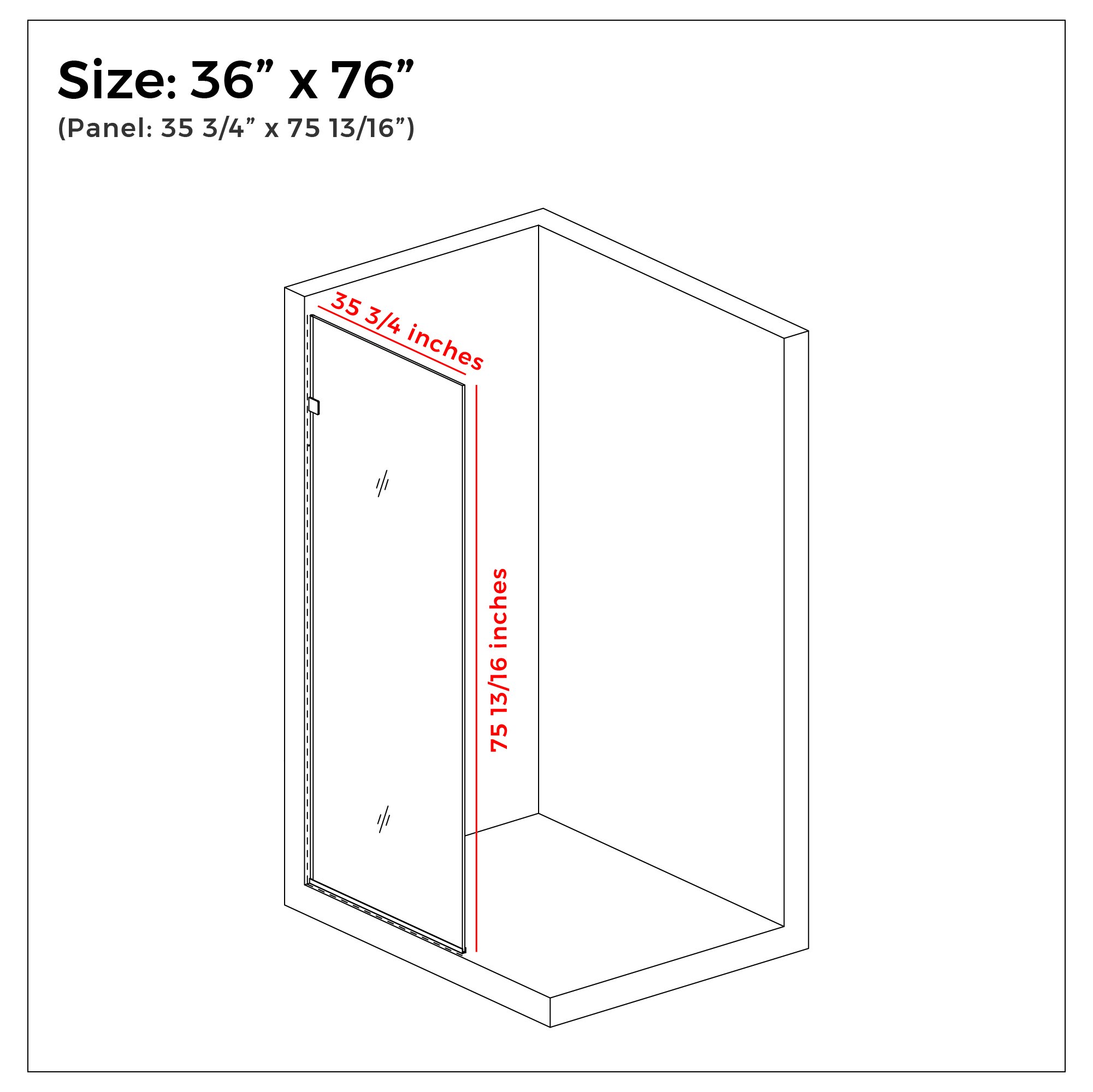 Fab Glass and Mirror MSD1-36-76BN Milan Stationary Panel Shower Screen Clear, Brushed Nickel Finish, 36" Length, 76" Height, Glass