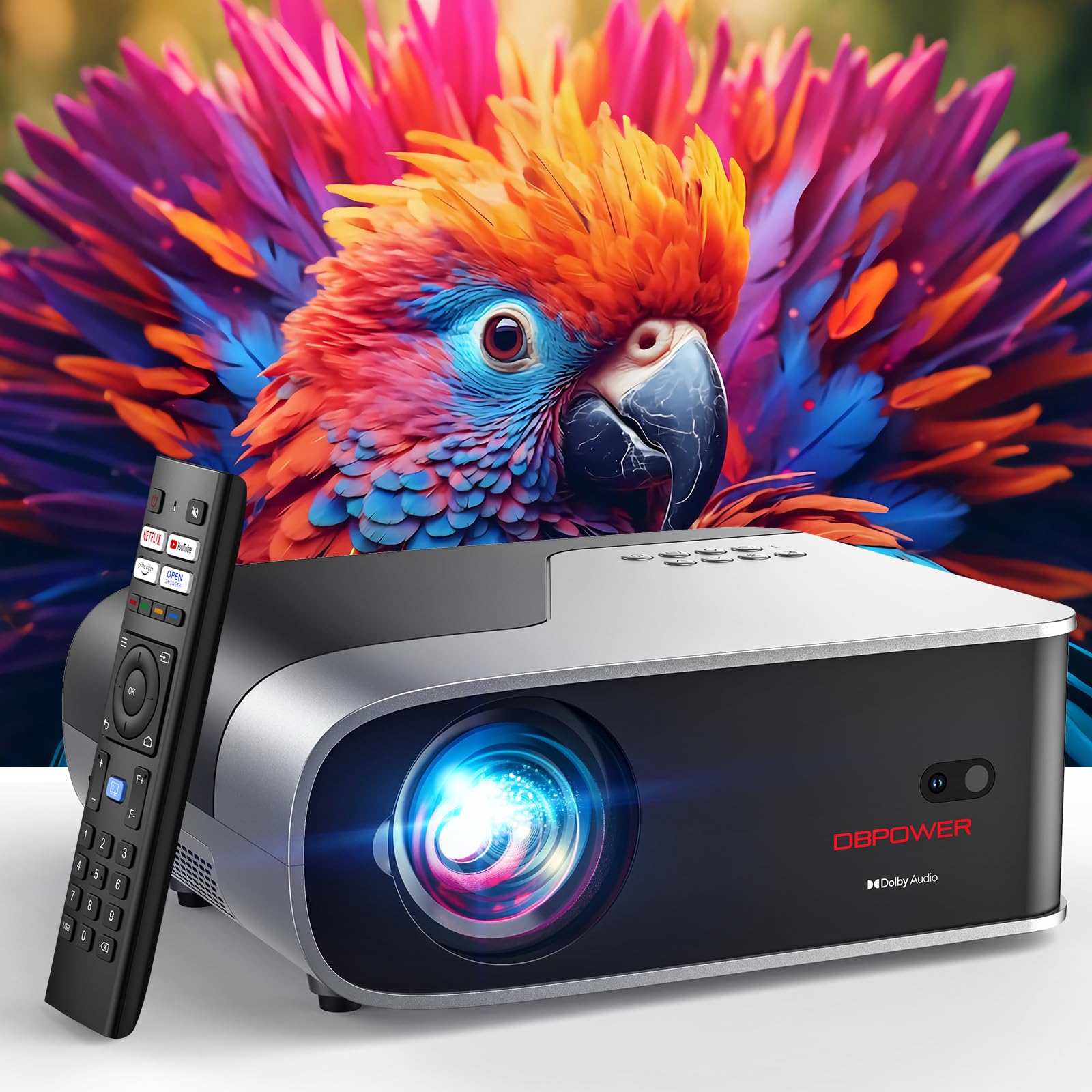 Photo 1 of [Auto Focus/Auto Keystone] Smart Projector with WiFi and Bluetooth, Dolby Audio,DBPOWER Native 1080p Projector, 600ANSI Movie Projector